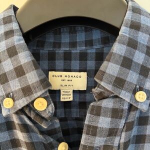 Club Monaco Navy and Black Checkered Men's Shirt